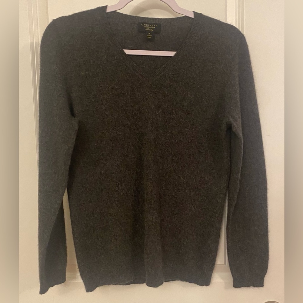 Cashmere Charter Club Luxury Sweater Mens Size M Dark Gray 100% V-neck